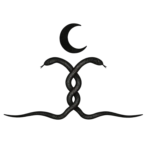 half moon and two intertwined snakes page divider black ink wide