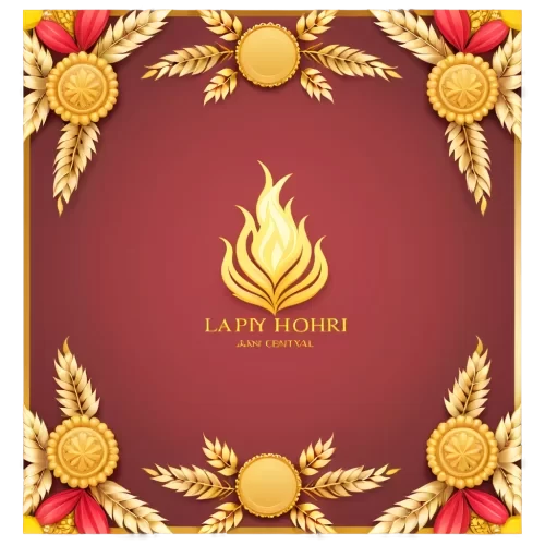 A mix Design an elegant invitation card for a Lohri festival event. Centerpiece should be a beautifully decorated bonfire with glowing flames. Use a color palette of warm reds, vibrant yellows, and golden highlights. Include traditional symbols like wheat sheaves and akalas. The card should have a sophisticated yet festive feel, with intricate decorative borders, uhd, 128k