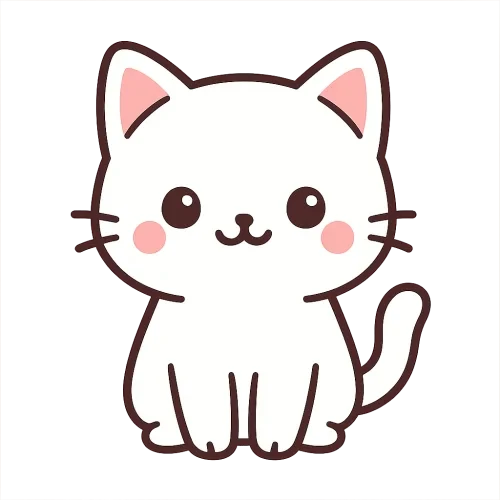 A cute white kawaii cat graphic
