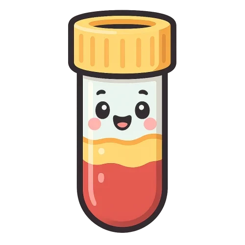 create a cartoon themed SST blood test tube cartoon character with a yellow cap and visible serum seperator gel layer, cute kid friendly aesthetic, thick smooth outline, bold pastel color palette, smiling adorable expression, vector style art, soft shading, professional print illustration. extremely sharp edges. maximum resolution pnggen is capable of.