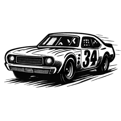 black and white retro nascar