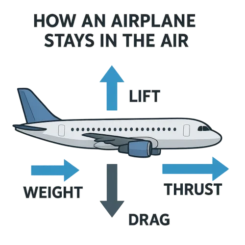 Comment un avion reste-t-il en l'air ?  genere moi une image en expliquant sa