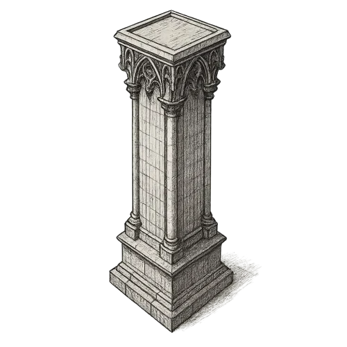 gothic style, big pillar, drawn style, transparent background, isometric view