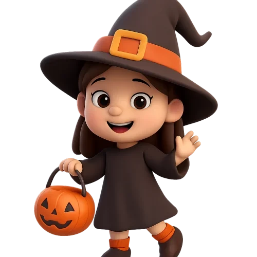 3d cartoon girl with Halloween custom