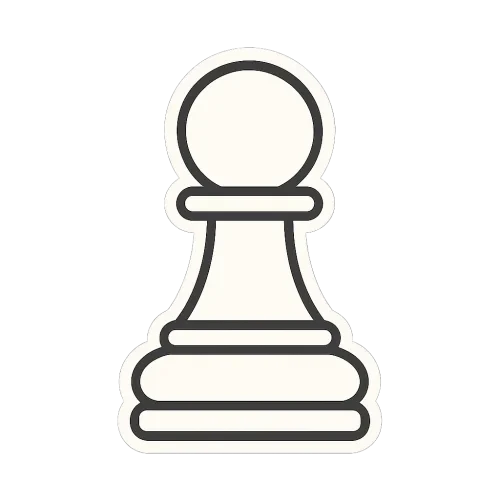 A flat, two-dimensional vector icon of a chess PAWN piece, drawn in off-white color with no background. The design should be minimalistic, clean, and sticker-style, with smooth lines and no extra details.