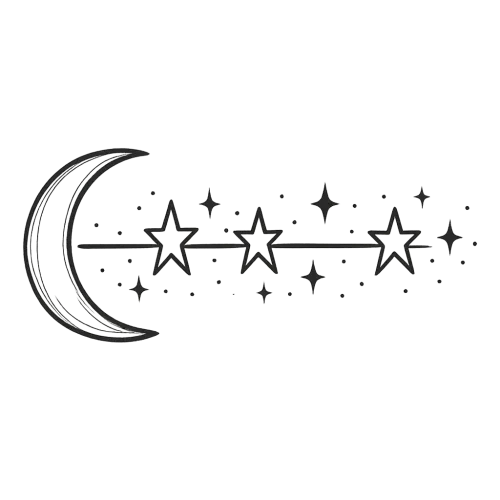 half moon and line of stars and glitters page divider black ink wide