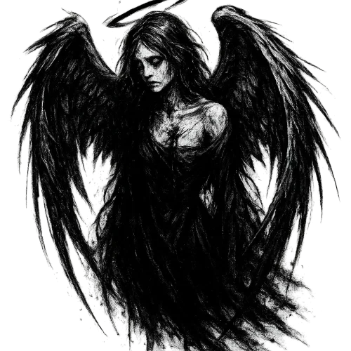 ethereal fallen angel gothic black ink art