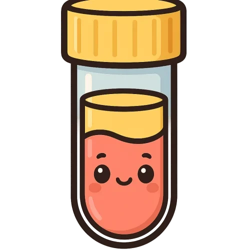 create a kawaii style SST blood test tube cartoon character with a yellow cap and visible serum seperator gel layer, cute kid friendly aesthetic, thick smooth outline, bold pastel color palette, smiling adorable expression, vector style art, soft shading, professional print illustration. extremely sharp edges. maximum resolution pnggen is capable of.