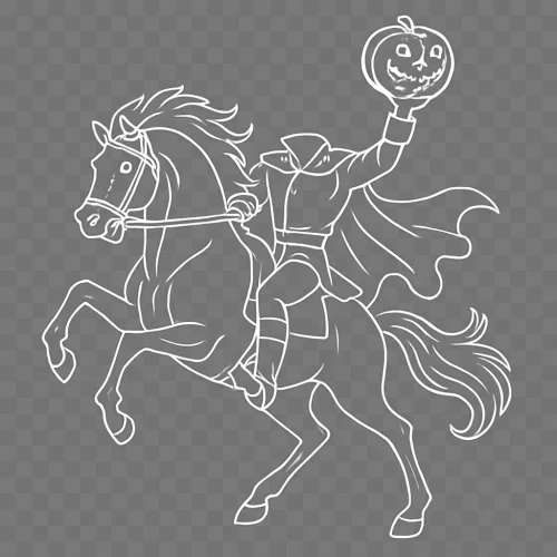 a white outline of a headless rider on a horse, fanservice, transparent backround