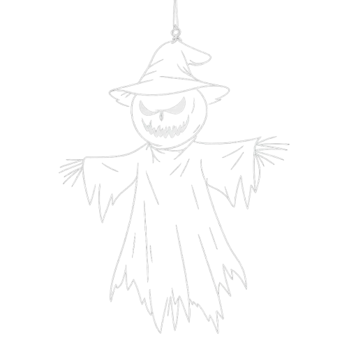 a white outline of a spooky scarecrow hanging