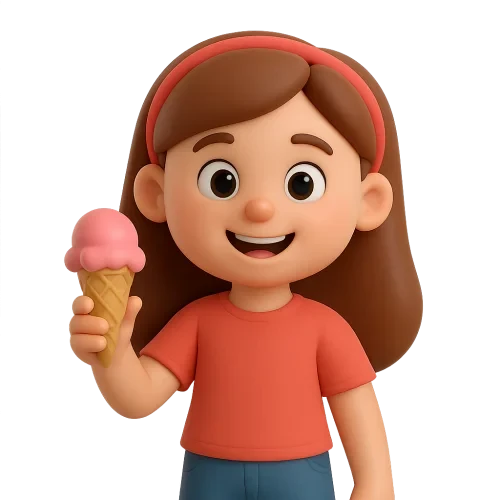 3d cartoon girl holding an ice cream