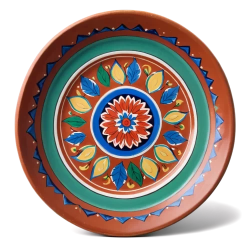 A vibrant, artistic, image of a stylized traditional Bangladeshi clay plate, angled slightly to the right, The plate is a rich, reddish-brown terracotta, featuring an intricate, hand-painted, colorful Alpona design around the rim, evoking the spirit of Pahela Boishakh. The plate is filled with a stylized rendition of Panta Bhat (soaked rice), depicted with visible grains and subtle water reflections.  Beside it is a beautifully rendered, slightly cartoonish Ilish Mach (Hilsa fish) with exaggerated, shimmering silver scales. Surrounding them are various colorful, stylized Bengali sweets like  gurer sandesh, nolen gurer payesh, and patishapta,  each distinct and visually appealing, arranged artfully.  The lighting should be bright and celebratory, casting soft shadows that add depth but do not obscure the food. The overall style should be reminiscent of traditional Bangladeshi folk art, clean and uncluttered. detailed, highly sharp, clear, clean line, artistic, eye catching, very attractive, 128k extremely realistic,  uhd.