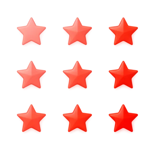 A clean set of 10 five-pointed stars arranged in a neat grid on a transparent background (PNG). Each star should look crisp, glossy, and symmetrical, starting with a pale red star with no glow, and each one gradually becoming a deeper, brighter red with a stronger glow effect. Each star should be slightly different — increasing in glow, saturation, and brightness step by step until the 10th star is vivid crimson with a radiant red aura. Use a minimalist digital icon style, smooth lighting, and soft 3D shading for depth. No background, no text, no grid lines — just clean isolated stars, ready for cropping. Style keywords: digital icon, high quality, transparent PNG, glowing red progression, crisp edges, centered layout, simple, modern. Negative prompt: text, watermark, frame, background, checkerboard, pattern, clipping, blur, extra objects. Settings: – Transparent background ✅ – Output: PNG – Lighting: soft diffuse – Style: 3D Render or Digital Art – Aspect ratio: 1:1 (square)