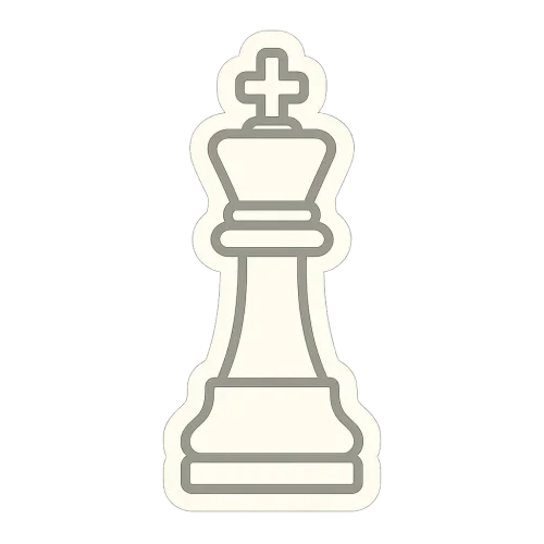 A flat, two-dimensional vector icon of a chess king piece, drawn in off-white color with no background. The design should be minimalistic, clean, and sticker-style, with smooth lines and no extra details.
