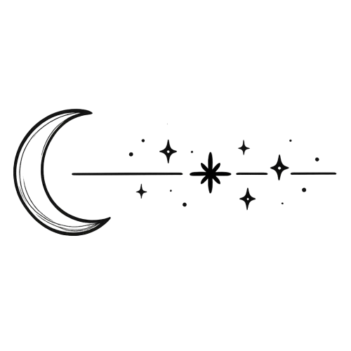 half moon and line of stars and glitters page divider black ink wide