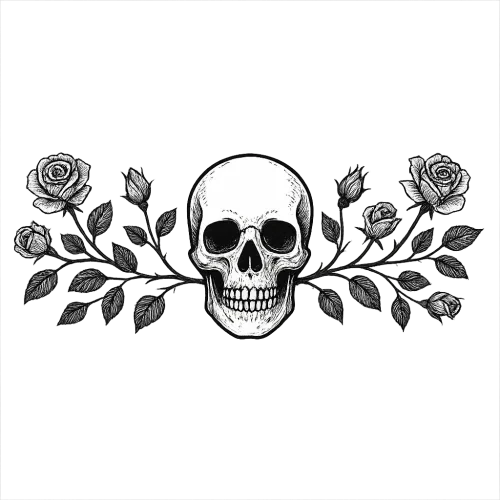 skull and vein of roses page divider black ink wide