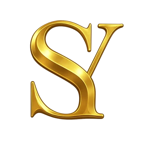 A capital S and Y with the S wrapping around the Y. Golden shiny,