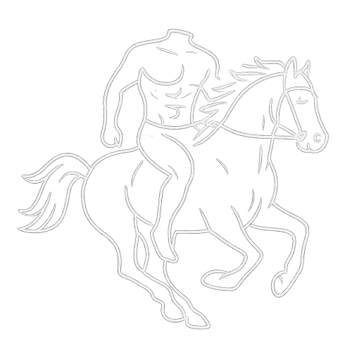 a white outline of a headless rider on a horse, bare chest, abs, v-line, transparent backround