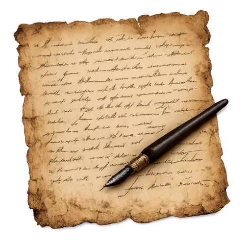 old handwriting on rustic paper with a old ink pen laying on top of it