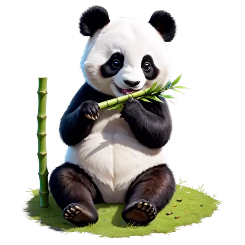 a PNG picture,a cute panda sitting in the ground  of merry chrismas ,eatting bamboo, full with create  ,colorful ,funful and joyful , some colorful butterflyes,cute and beauty,