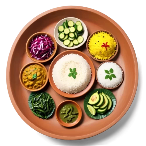 A photorealistic, highly detailed, a traditional terracotta clay plate, top-down view. The plate is generously filled with authentic Bengali New Year (Pahela Boishakh) food. The centerpiece is Panta Bhat, fermented rice, glistening and moist, with a few whole green chilies and a slice of red onion on top. To the side, there is a fried Ilish Mach (Hilsa fish) piece, golden brown and crispy, with detailed scales and fins visible. The plate is also filled with an assortment of traditional Bengali sweets like multiple pieces of sandesh, roshogolla, and chomchom in different colors and shapes, all slightly glistening. The plate should have traditional Bengali terracotta patterns etched along the rim, showing wear and tear. The image should have soft, natural lighting highlighting the textures of the food and plate, creating a warm and inviting atmosphere. No other elements should be present, only the food-filled plate. detailed, highly sharp, clear, clean line, artistic, eye catching, very attractive, 128k extremely realistic,  uhd.
