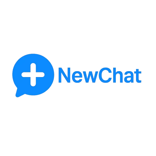 I want to generate an image of NewChat logo the theme should be blue and background color should be none and in the moddle of the image keep plus sign in white color