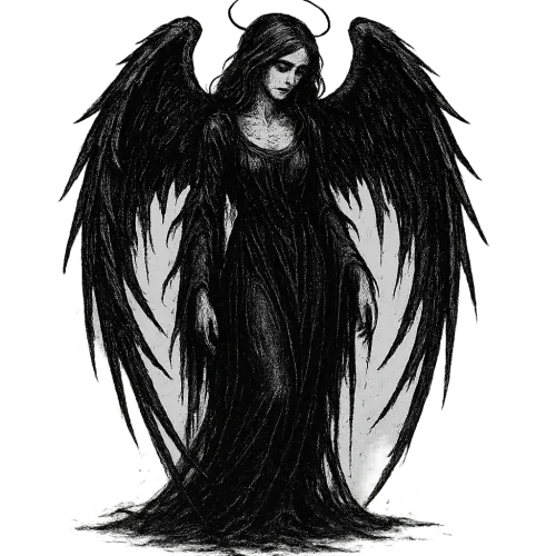 ethereal fallen angel gothic black ink art