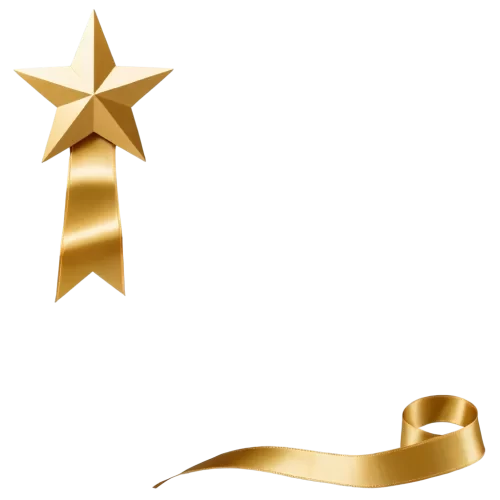 generate an image golden beautiful star left and right ribbon, image width 600px height 200px