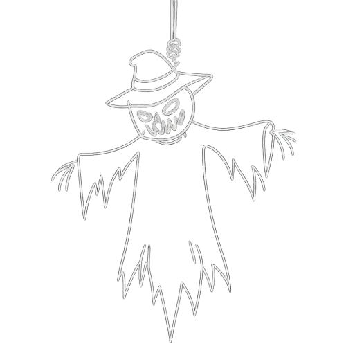 a white outline of a spooky scarecrow hanging