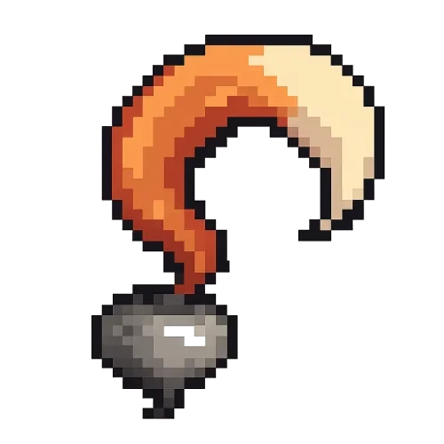 8bit pixel art style, small grey metal turnip with no leaves positionned in the bottom left corner and a large fox tail sprouting from the top of the turnip instead of the leaves , swirling counter clockwise from the turnip to the tip of the tail and taking most of the picture space