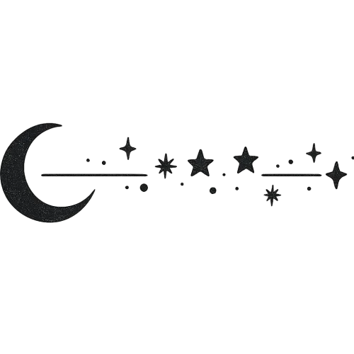 half moon and line of stars and glitters page divider black ink wide