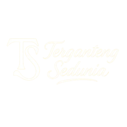 Create a transparent PNG signature with the text "Terganteng Sedunia" in elegant, flowing italic lettering. Make the style artistic, unique, and premium. On the left side, add a stylized monogram “TS” designed like a distinctive, iconic logo — bold, creative, and eye-catching, with a unique shape that feels custom-made. Apply a soft glow effect around both the monogram and the signature so the design looks clear, luminous, and standout. Keep everything clean, smooth, and professional. No background. Transparent PNG output.