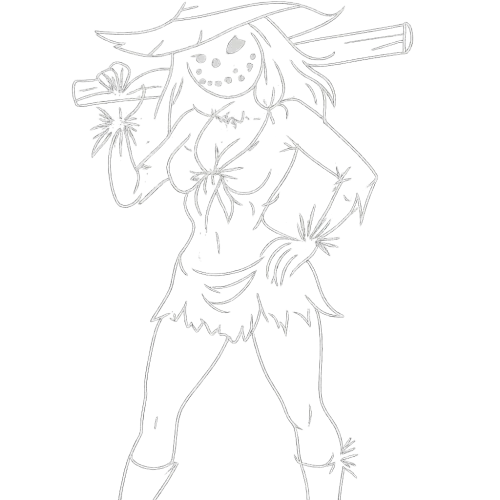 a white outline of a spooky, sexy scarecrow