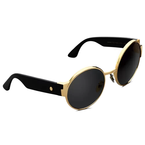 Cool stylish animated gold and black round sunglassses turned slightly to the left for nft