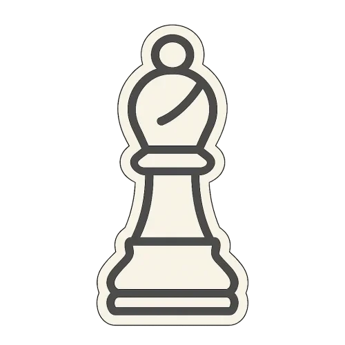 A flat, two-dimensional vector icon of a chess BISHOP piece, drawn in off-white color with no background. The design should be minimalistic, clean, and sticker-style, with smooth lines and no extra details.