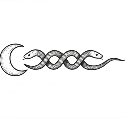 half moon and two intertwined snakes page divider black ink wide