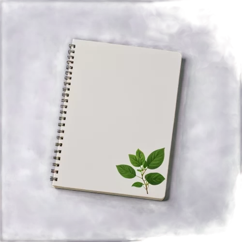a plain, clean notebook with a small picture of a plant on the cover