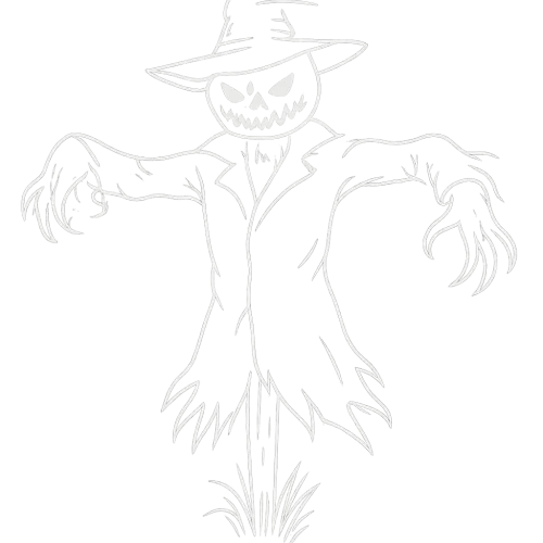 a white outline of a spooky scarecrow in a form of a man