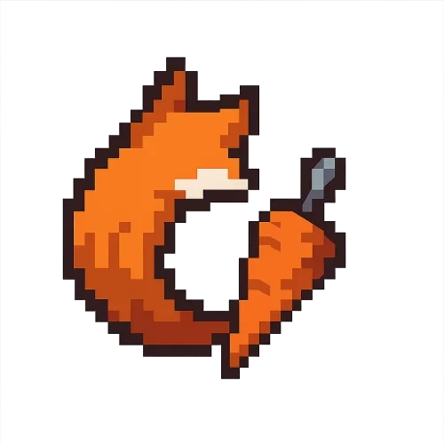 8bit pixel art style, fox tail attached to a short metal carrot