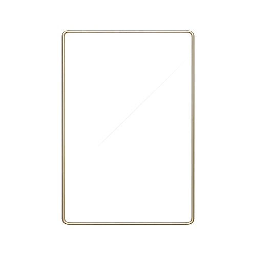 Transparent glass rectangle with thin gold outline and subtle inner glow, ultra-luxury, photorealistic, futuristic minimal, centered, transparent background
