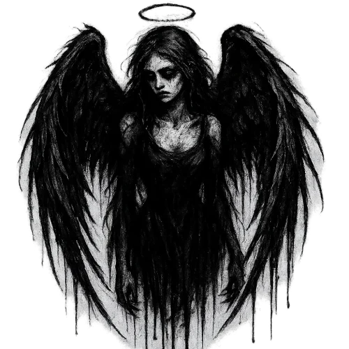 ethereal fallen angel gothic black ink art