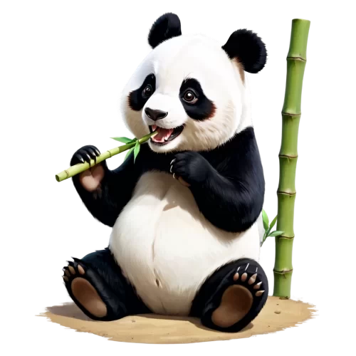 a PNG picture,a cute panda sitting in the ground  of the shop ,eatting bamboo, full with create  ,colorful ,funful and joyful , some colorful butterflyes,some butterfly flying around the panda,cute and beauty,