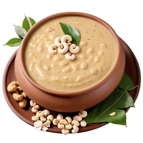 A photorealistic, highly detailed, image of a traditional South Indian Pongal setup, viewed from a slightly elevated angle, on a transparent background. The centerpiece is a new clay pot (pongal paanai) overflowing with freshly cooked Pongal, creamy and textured, with visible cashews, raisins, and a hint of ghee glistening on top. The pot is decorated with turmeric plant, sugarcane pieces tied around it, and mango leaves.  Around the pot, on a banana leaf, are offerings of: a small portion of Ven Pongal (savory Pongal) and a portion of Sakkarai Pongal (sweet Pongal), neatly arranged, a small bunch of bananas, betel leaves and nuts, a coconut broken in half, and a few pieces of sugarcane. Sunlight highlights the scene, creating a warm, festive glow, and delicate shadows. The image should be crisp and detailed, with accurate colors and textures. No background, floor, or any other element should be visible, only the Pongal pot and offerings on the banana leaf, detailed, uhd, 128k, clean line, artistic