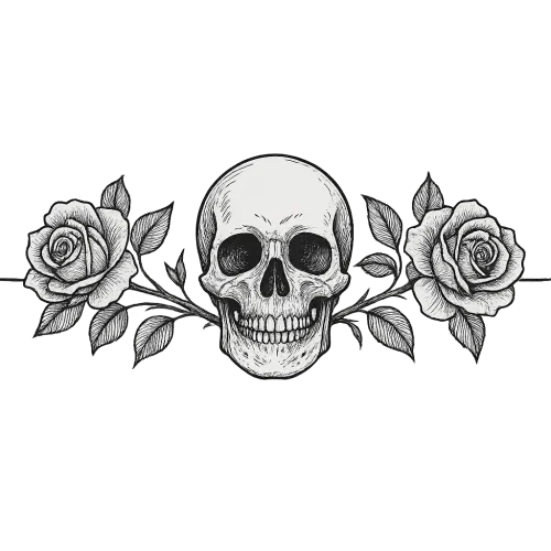 skull and roses page divider black ink
