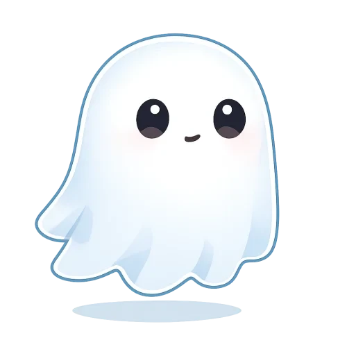 A cute cartoon ghost character with a neutral/closed mouth, transparent background, PNG