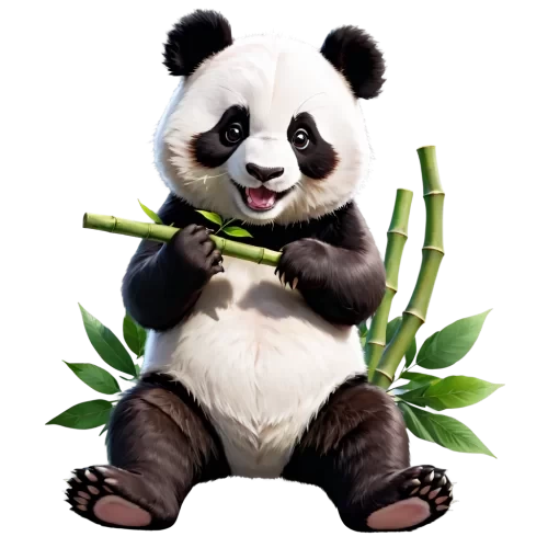 a PNG picture,a cute panda sitting in the ground  of merry chrismas ,eatting bamboo, full with create  ,colorful ,funful and joyful , some colorful butterflyes,some butterfly flying around the panda,cute and beauty,
