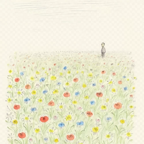 flower field drawn by Jean-Jacques Sempé