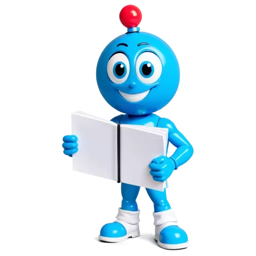 a blue gumball   character  holding a notebook