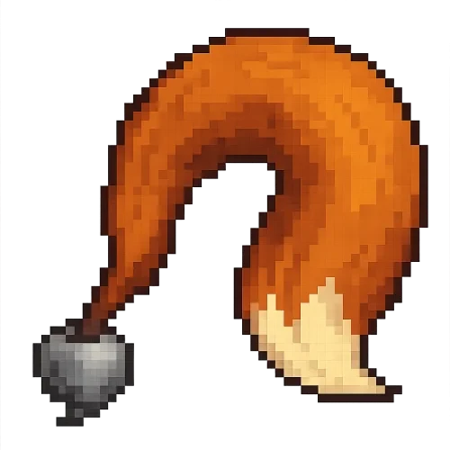 8bit pixel art style, small grey metal turnip with no leaves positionned in the bottom left corner and a very large fox tail sprouting from the top of the turnip instead of the leaves , swirling counter clockwise from the turnip to the tip of the tail and taking most of the picture space