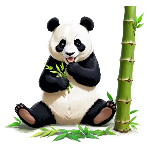 a PNG picture,panda sitting in the ground  of the shop ,eatting bamboo, full with create  ,colorful ,funful and joyful , some butterfly flying around the panda,cute and beauty,